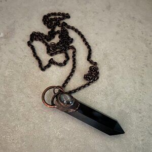 Black Obsidian & Gray Moonstone Pendant Necklace by Query Eve